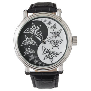 Witte Yin Yang Tao vlinders Horloge
