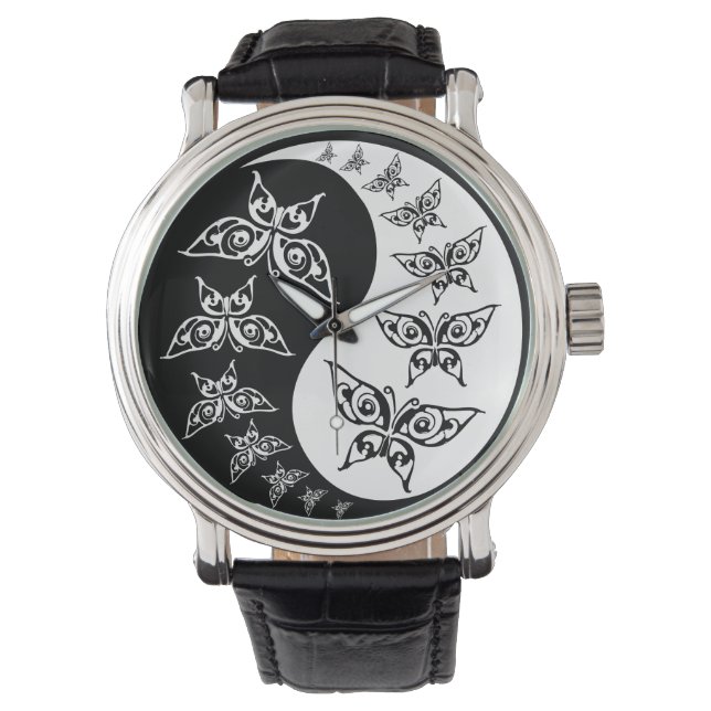 Witte Yin Yang Tao vlinders Horloge (Voorkant)