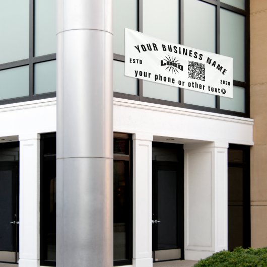 Witte Zakelijke logo Qr-code openlucht 10 ' lang V Spandoek (Buitenkant Gebouw)