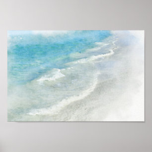 Witte zand-beugel Waterverf - Blauwgroen Aqua Turq Poster