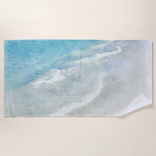 Witte zand-beugel Waterverf - Blauwgroen Aqua Turq Strandlaken (Voorkant)