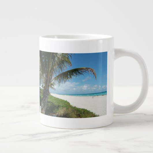 Witte zandbak met handpalm extra grote mok (Rechts)