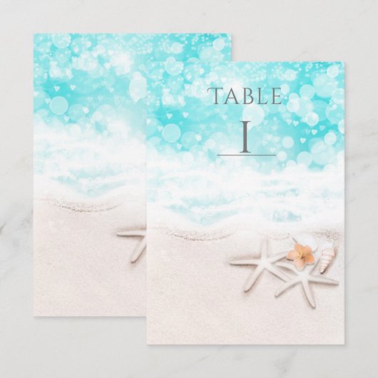 Witte zandstrand Zeester Blauwe oceantafel nummer Kaart (Voorkant / Achterkant)
