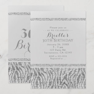 Witte Zebra Glitter Lovertjes Glam Feest Uitnodigi Kaart