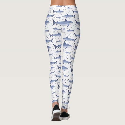Witte Zee Life Shark Jellyfish Waterverf Pattern Leggings (Achterkant)