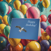 Witte Zeemeeuw Stijgende Blauwe Hemel Foto Verjaar Kaart