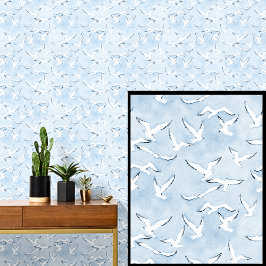 Witte zeemeeuw vogels op blauwe hemel behang