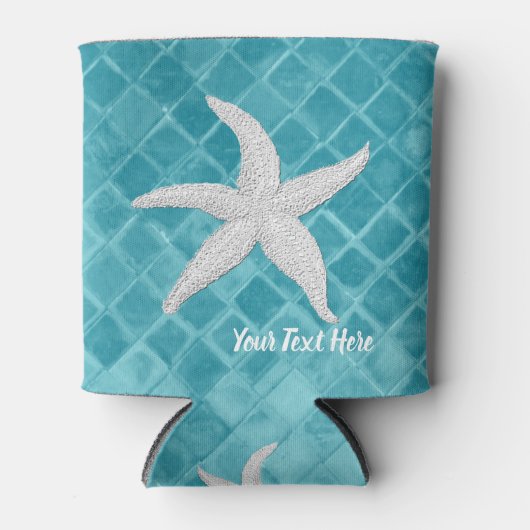 Witte Zeester Aqua Zee Glas Jouw tekst Blikjeskoeler (Voorkant)