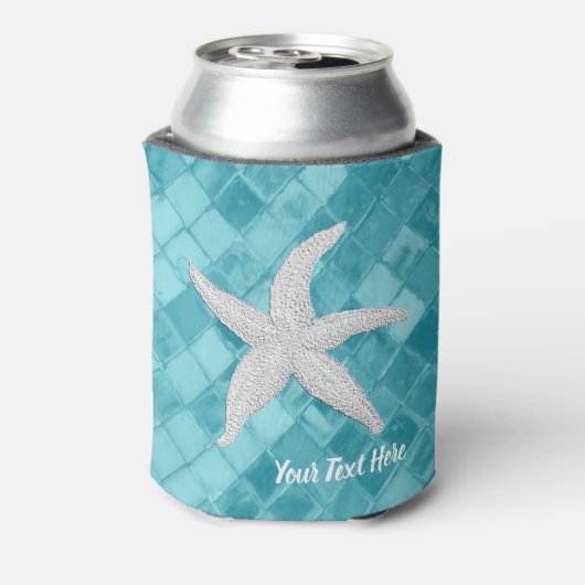 Witte Zeester Aqua Zee Glas Jouw tekst Blikjeskoeler (Blikje Achterkant)