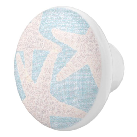 Witte Zeester & Blauwe Burlap Elegant Strand Keramische Knop (Rechts)