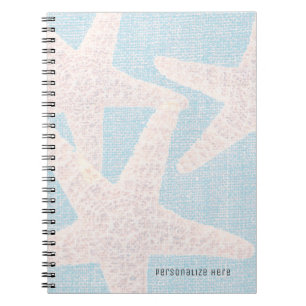 Witte Zeester & Blauwe Jute Gepersonaliseerd Aange Notitieboek