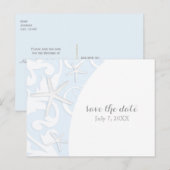 Witte Zeester Blauwe Strand Bruiloft Save The Date Aankondigingskaart (Voorkant / Achterkant)