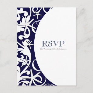 Witte Zeester Blauwe Strand Elegante Trouw-RSVP Uitnodiging Briefkaart