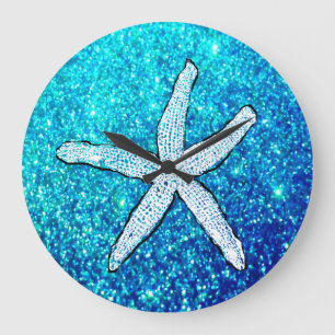 Witte Zeester Glitterende Sparkelende Teal Blauwe Grote Klok
