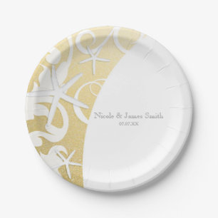 Witte Zeester Goud Strand Elegante Trouw Papieren Bordje