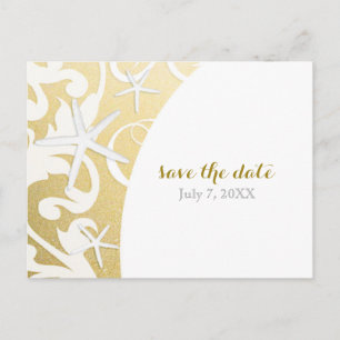 Witte Zeester Gouden Strand Bruiloft Save The Date Aankondigingskaart