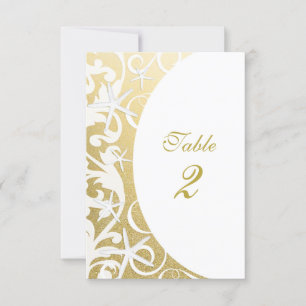 Witte Zeester Gouden Strand Bruiloft Tafel Nummers Kaart