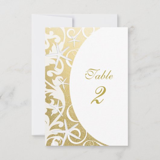 Witte Zeester Gouden Strand Tafel Nummers Kaart (Voorkant)