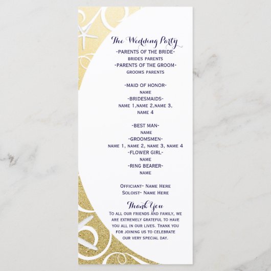 Witte Zeester Gouden Strand Trouwprogramma Programma (Achterkant)