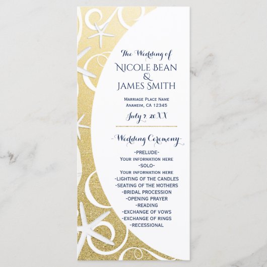 Witte Zeester Gouden Strand Trouwprogramma Programma (Voorkant)