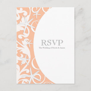 Witte Zeester Koraal Strand Elegante Trouw-RSVP Uitnodiging Briefkaart