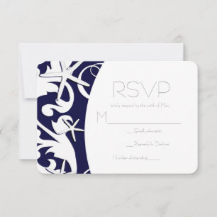 Witte Zeester Navy Strand Elegante Trouw RSVP Kaartje