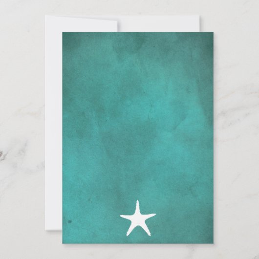 Witte zeester op blauwgroen bruiloft verloving kaart (Achterkant)