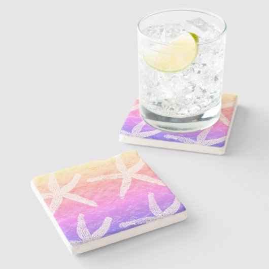 Witte Zeester Patronen Gouden Folie Roze Paarse Stenen Onderzetter (Zijkant)