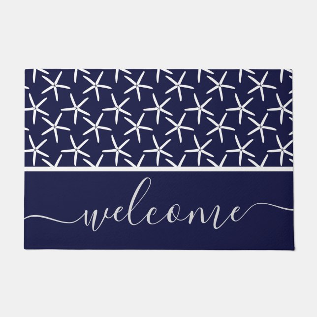 Witte zeester tegen een blauwe achtergrond deurmat (Voorkant)