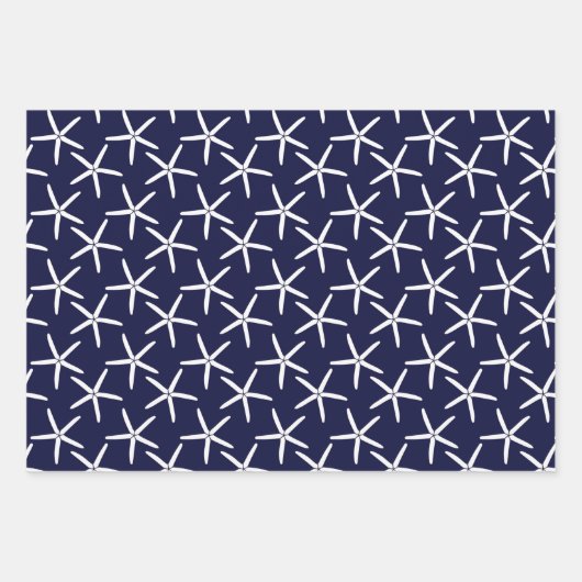 Witte zeester tegen een blauwe achtergrond inpakpapier vel (Voorkant 3)