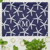 Witte zeester tegen een blauwe achtergrond theedoek (Gevouwen)