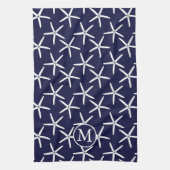 Witte zeester tegen een blauwe achtergrond theedoek (Verticaal)