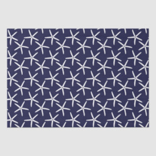 Witte zeester tegen een blauwe achtergrond tissuepapier