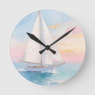 Witte Zeilboot Oceaan Gloed Ronde Klok