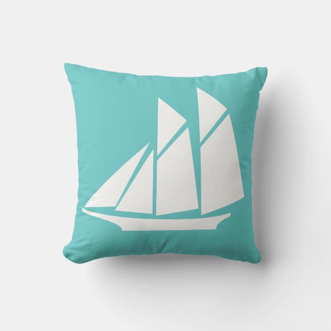 witte zeilboot op turquoise kussen (Voorkant)