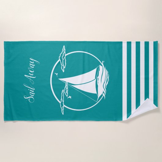 Witte zeilboot silhouet/zeilboot strandlaken (Voorkant)