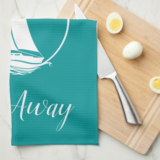 Witte zeilboot/zeilboot weg/silhouet theedoek (Quarter Fold)