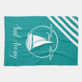 Witte zeilboot/zeilboot weg/silhouet theedoek (Horizontaal)