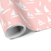 Witte zeilboten op Blush roze  boten Cadeaupapier (Rol Hoek)