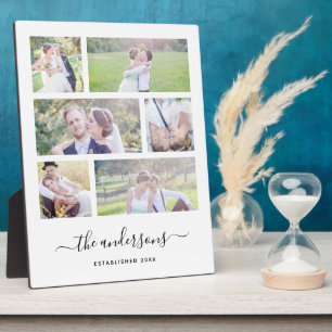 Witte zes fotocollage familienaam kalligrafie fotoplaat
