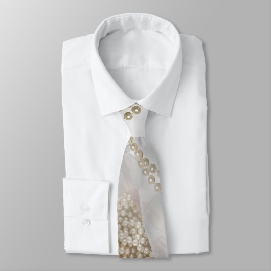 Witte Zijde en Ivory Champaign Pearls Stropdas (Gebonden)