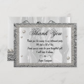 Witte zijde, witte parels & zilver Dank u Notitiekaartje (Voorkant / Achterkant)