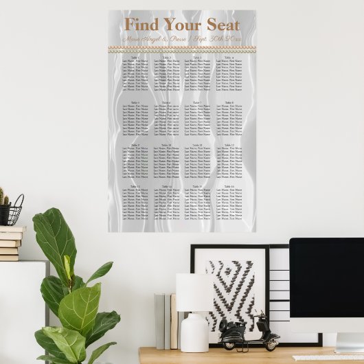 Witte Zijde zijde met lichte Oranje parelzetgrafie Poster (Thuiskantoor)