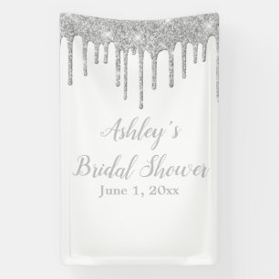 Witte & Zilveren Bruiloftsshower Achtergrond Foto Spandoek