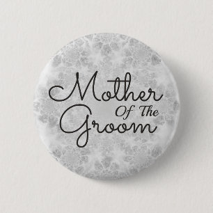 Witte zilveren eenzijdige bruiloft moeder van de b ronde button 5,7 cm