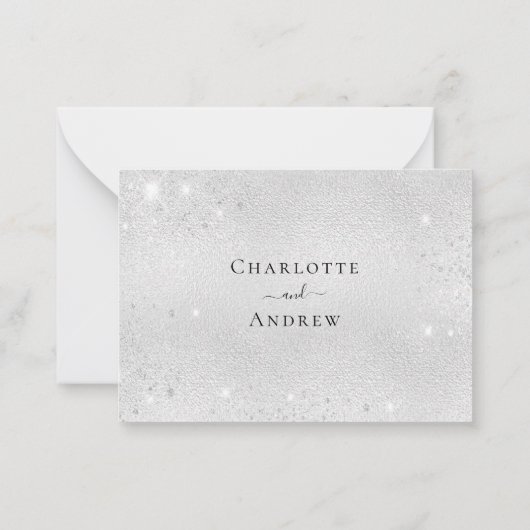 Witte zilveren florelegant bruiloft RSVP Notitiekaartje (Achterkant)