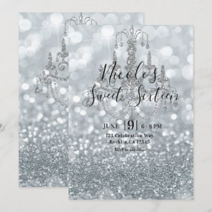 Witte Zilveren Glitter Bokeh Glam Kroonluchter Fee Kaart