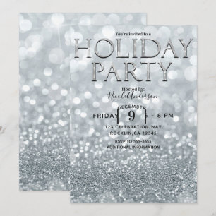 Witte Zilveren Glitter Bokeh Glam Vakantie Feestje Kaart