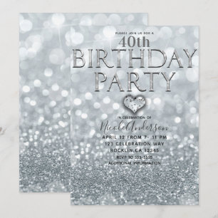 Witte Zilveren Glitter Bokeh Glam Verjaardagsfeest Kaart