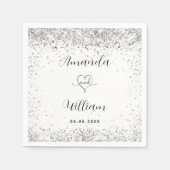 Witte zilveren glitter elegant script bruiloft servet (Voorkant)
